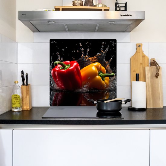 KitchenYeah® Protection plaque induction 60x55 cm - Poivrons - Légumes - Eau de Javel - Protege plaque de cuisson - Couvre plaque induction - Protecteur d'induction - Cuisine