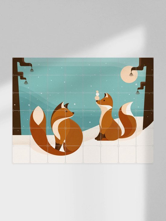 IXXI Vosjes, Elke Uijtewaal - 100 x 80 cm - Outil d'accrochage gratuit - Grande décoration murale et affiches - Illustrations, Digital Art, Ludique, Coloré