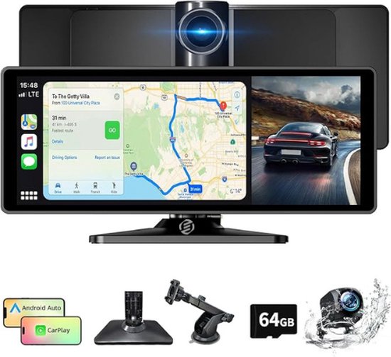 Aurevita 7 inch Carplay Display, 2025 upgrade Android autoscherm, car play Buddy display met navigatie, spraakbediening, spiegellink, touchscreen, auto- multimediaspeler