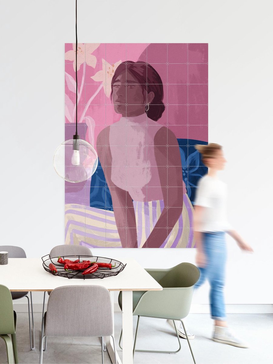 IXXI Daydreaming, Goed Blauw - 80 x 100 cm - Gratis ophangtool - Grote wanddecoratie en posters - Digitale Kunst, Illustraties, Kleurrijk, Strepen