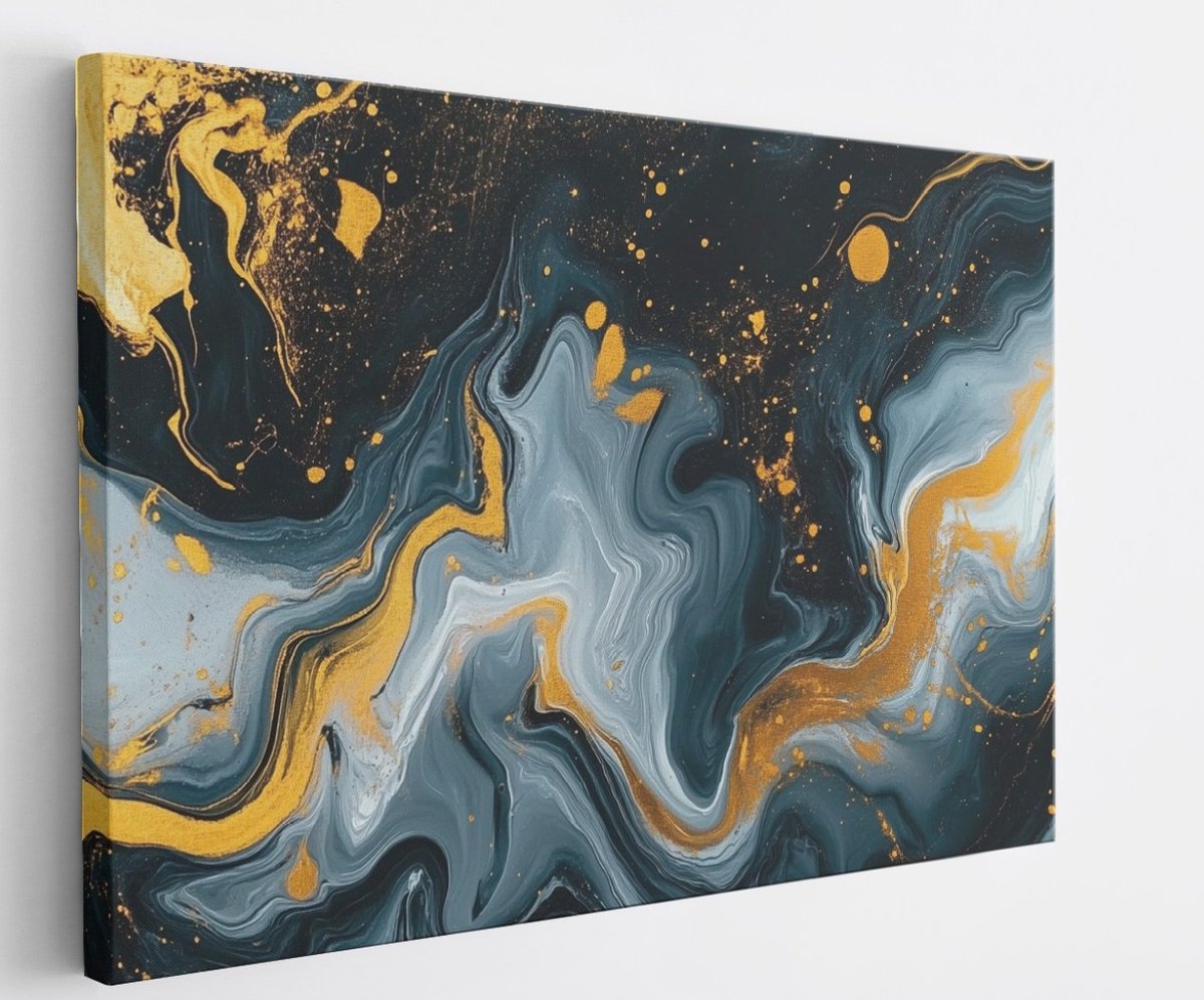 Saammp Canvas Schilderij - Vloeibaar - Blauw - Abstract kunstwerk - 40x30 - Foto op canvas - Wanddecoratie - Muurdecoratie Woonkamer - Slaapkamer decoratie - Canvas Print Multicolor