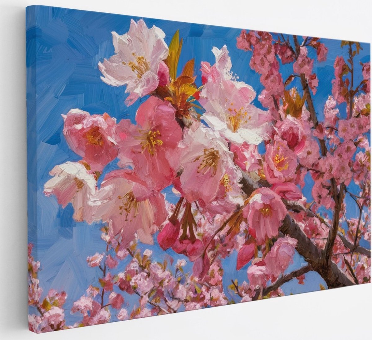 Saammp Canvas Schilderij - Boom met roze bloesem - Bloemen - abstract - 30x20 - Foto op canvas - Wanddecoratie - Muurdecoratie Woonkamer - Kantoor Decoratie Multicolor