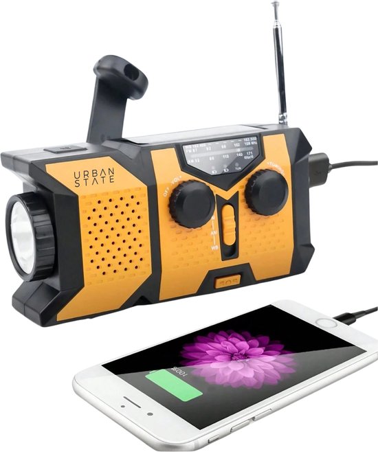 Urban State Noodradio solar opwindbaar - Powerbank / zaklamp - oplaadbare noodradio