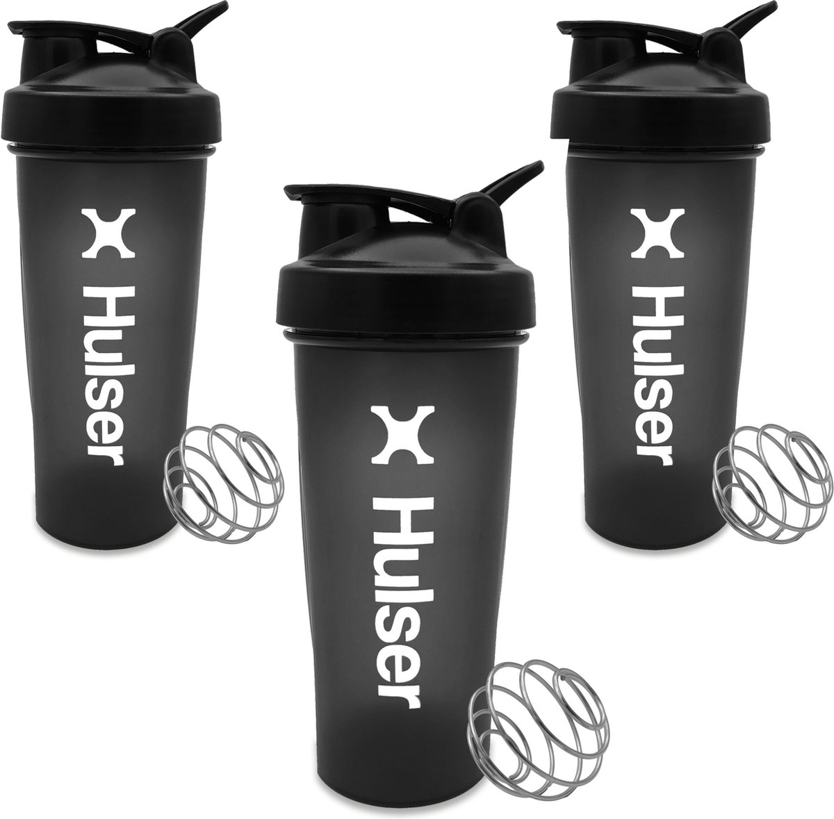 Hulser Shakebeker 3-pack - 600 ml - Zwart - Met shakerbal - BPA Vrij - Shaker voor proteine - Bidon met mixer bal voor eiwitshake - Sport drinkfles met mixer bal voor eiwitpoeder - Fitness sporten waterfles