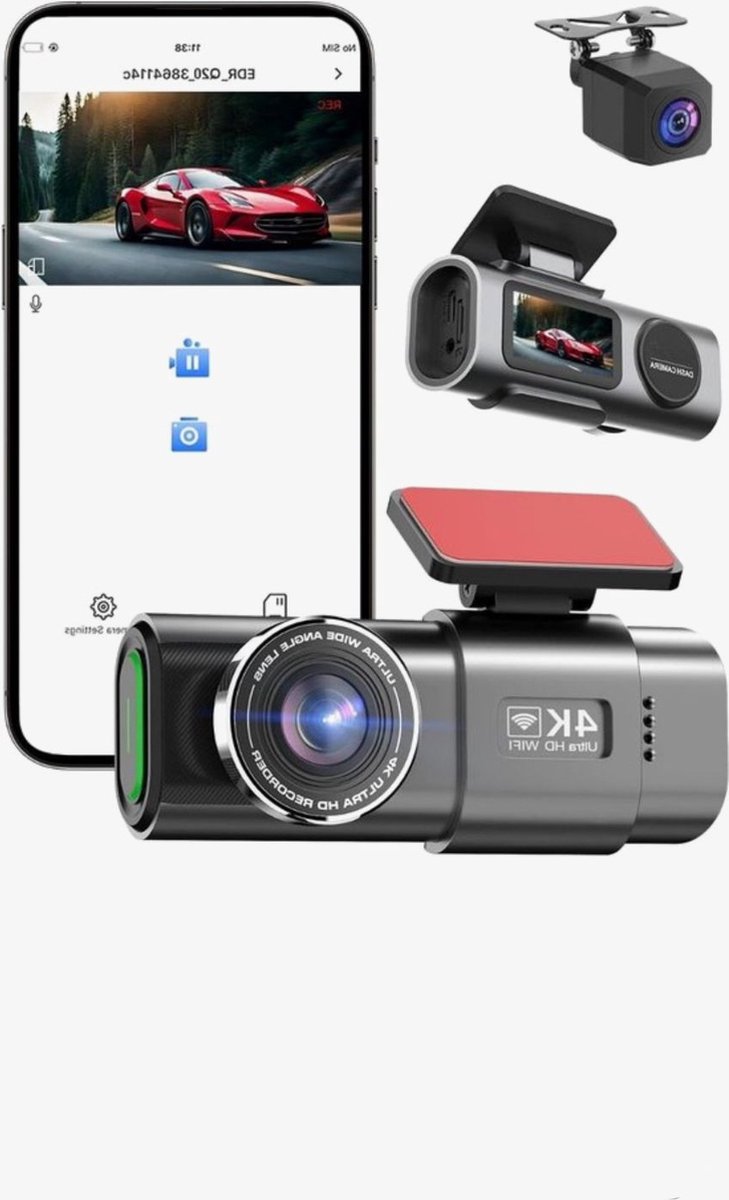 Selevie Dual Dashcam - Dashcam Voor Auto 4K + 1080p - Voor en Achter Camera – Auto Camera Met Parkeermodus - G-Sensor - App Bediening - Nachtzicht