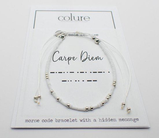 Colure® morse code armband glanzendwit Carpe Diem
