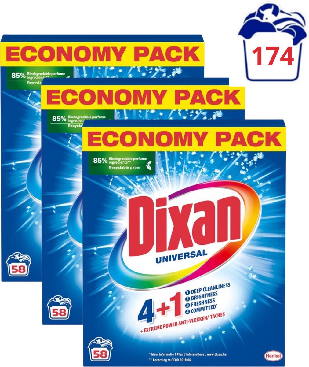 Dixan 4+1 waspoeder Universal - 3 x 58 wasbeurten - 9,57 kg