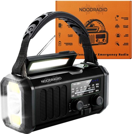 NoodRadio® Multifunctionele Noodradio - Solar Opwindbaar 10.000mAh - MODEL 2025 - Solar powerbank Zonneenergie - Survival Noodpakket - Zaklamp Oplaadbaar - Noodpakket – Noodrantsoen - Zwart - NL HANDLEIDING