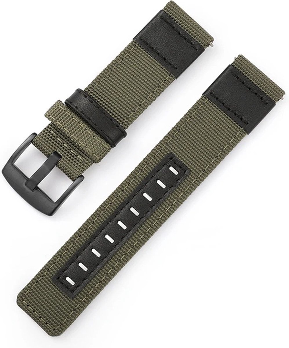 DrPhone LB20 Canvas - Nylon Armband met Metalen Gesp - 20mm - Donker Groen