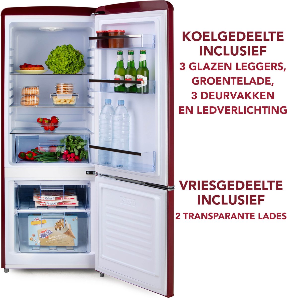 Domo DO91707R Retro Koelkast - Koelvriescombinatie - D - 191 L Wijnrood — afbeelding 5