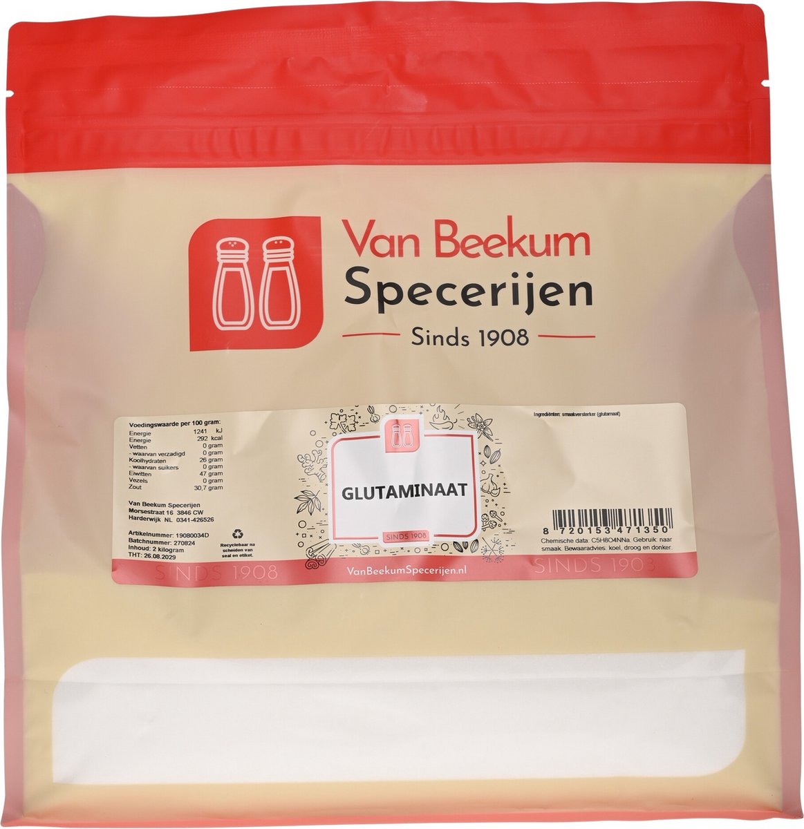 Goedkoopste Van Beekum Specerijen - Glutaminaat (E621) - 2 KG (hersluitbare stazak