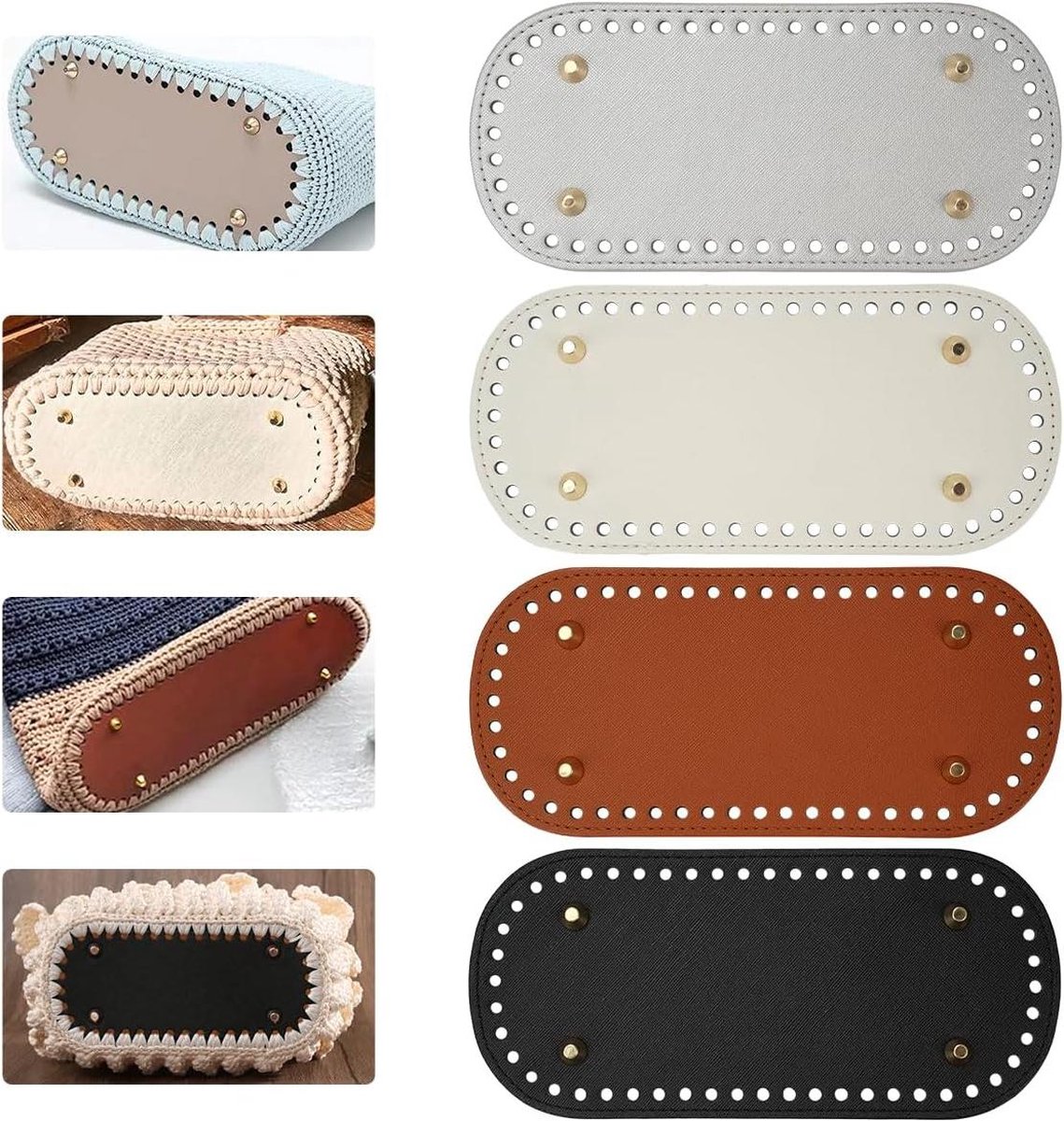 Image of 4 stuks breien haken - ovaal PU-zakbodem - voor tassen haken - gehaakte tas bodem - met gaten - leren bodem - handtas schoudertas - doe-het-zelf accessoires .