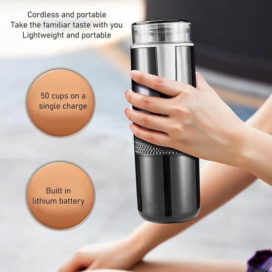 Draagbare Koffiezetapparaat, Mini Handheld Koffiezetapparaat Snoerloze Type C Oplaadbare Auto Mini Koffiezetapparaat met 1200 MAh Batterij voor Reizen Camping