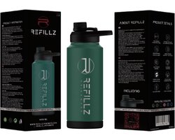 Refillz Drinkware® - (NEW) Pro X Bottle Pure Green- Dubbelwandige Thermo Drinkfles 1000ML - Waterfles - RVS Bidon - Hydrate Lid Pro - 24u koud / 12u warm - Lekvrij Design - BPA Vrij