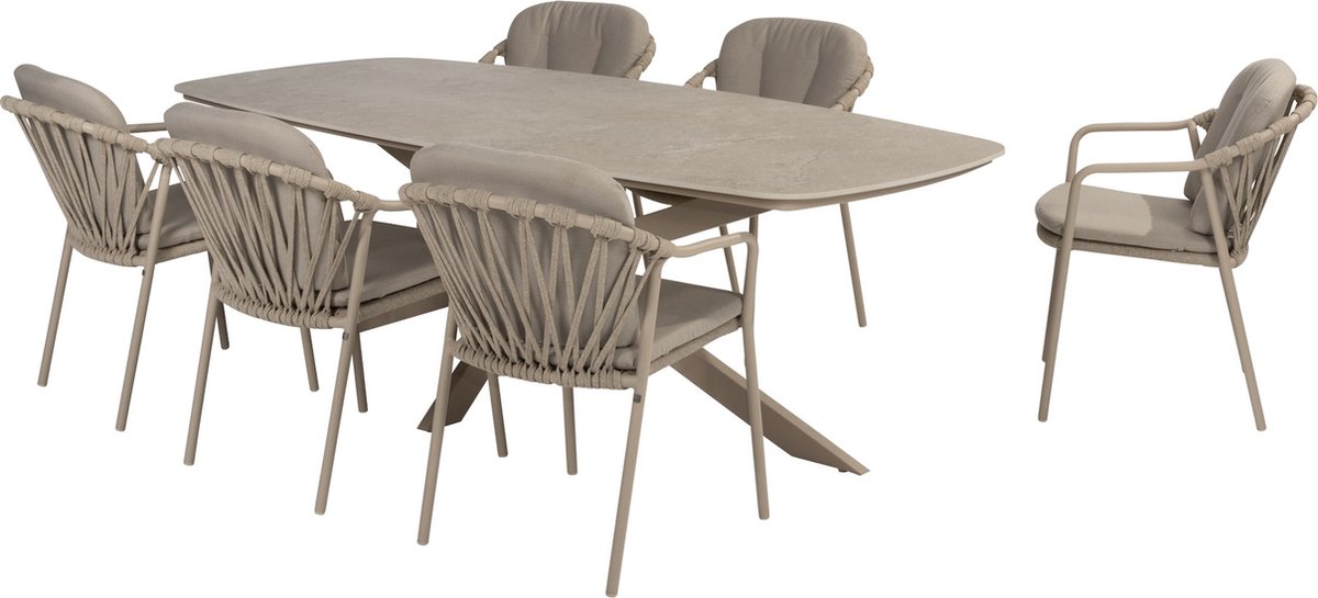 Manitoba Prado dining tuinset 240x105xH75 cm 7 delig latte met keramisch deens ovaal blad Taste 4SO