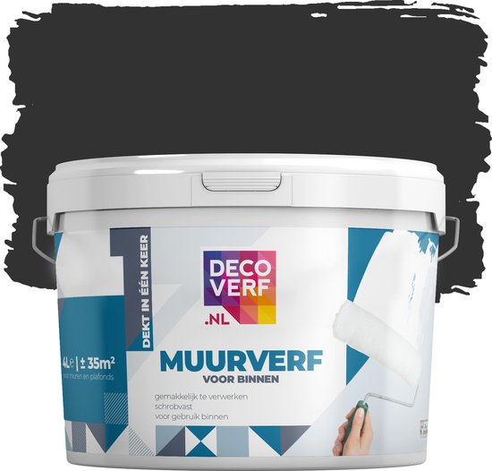Decoverf muurverf mat nachtzwart, 4L