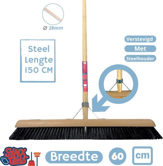 Synx Tools binnenbezem Zaalveger 60 & Synx Tools Stoffer en Blik met lange steel 121 cm - Paardenhaar - zachte bezem met Steel 150 cm - Verstelbaar steel tot 121 cm - Stoffer & Blik Met Schoonmaaktanden van Synx Tools — afbeelding 2