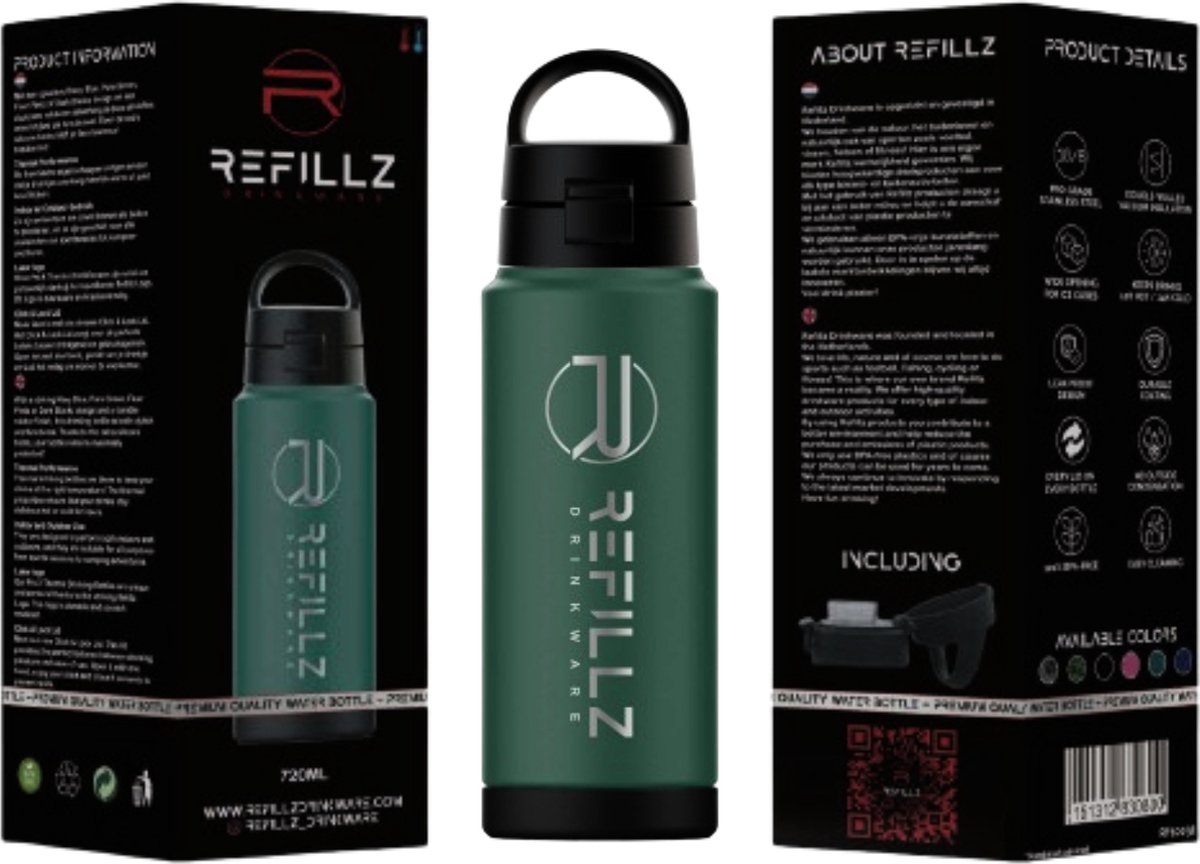 Refillz Drinkware® - (NEW) Pro X Bottle Navy Blue - Dubbelwandige Thermo Drinkfles 720ML - Waterfles - RVS Bidon - Click & Lock Lid Pro - 24u koud / 12u warm - Lekvrij Design - BPA Vrij