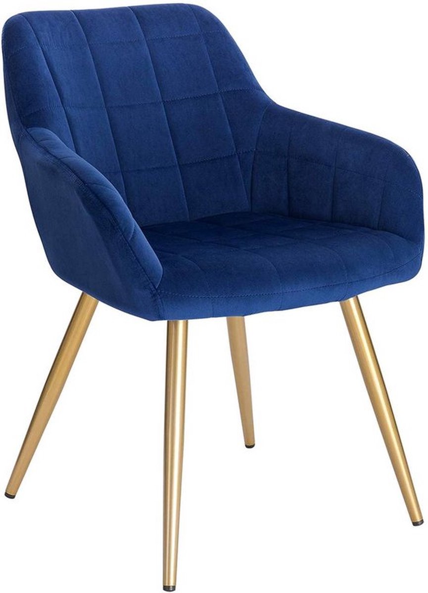 Bolt Edge Stoel - Blauw Velvet - Gouden Poten - Eetkamerstoel - Zithoogte 47cm