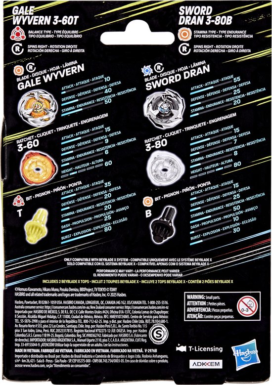 Beyblade X Gale Wyvern 3-60T en Sword Dran 3-80B Duopack-set | bol