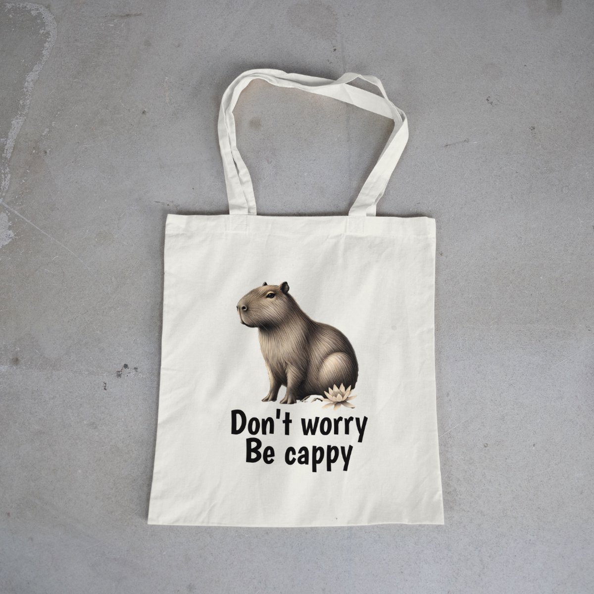 don't worry be cappy Tote bag - Totebag - Katoenen tas - Schoudertas - 100% gerecycled katoen - Schoudertassen - Boodschappen tas - Duurzaam - tote bag katoen - Capybara