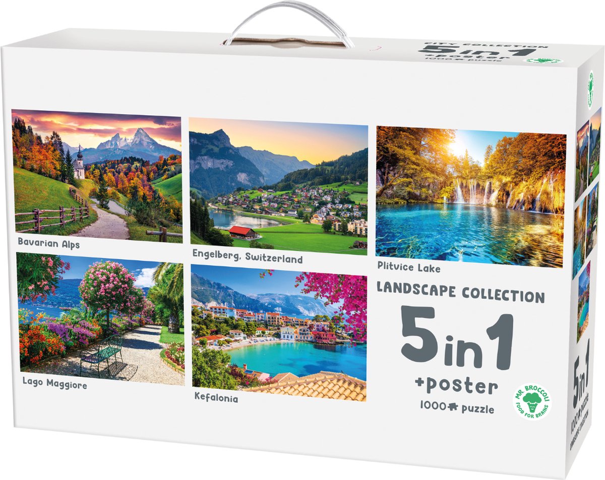 Mr. Broccoli - landscape collection - 5 x 1000 stukjes legpuzzel - inclusief poster - fsc® - puzzel voor volwassenen