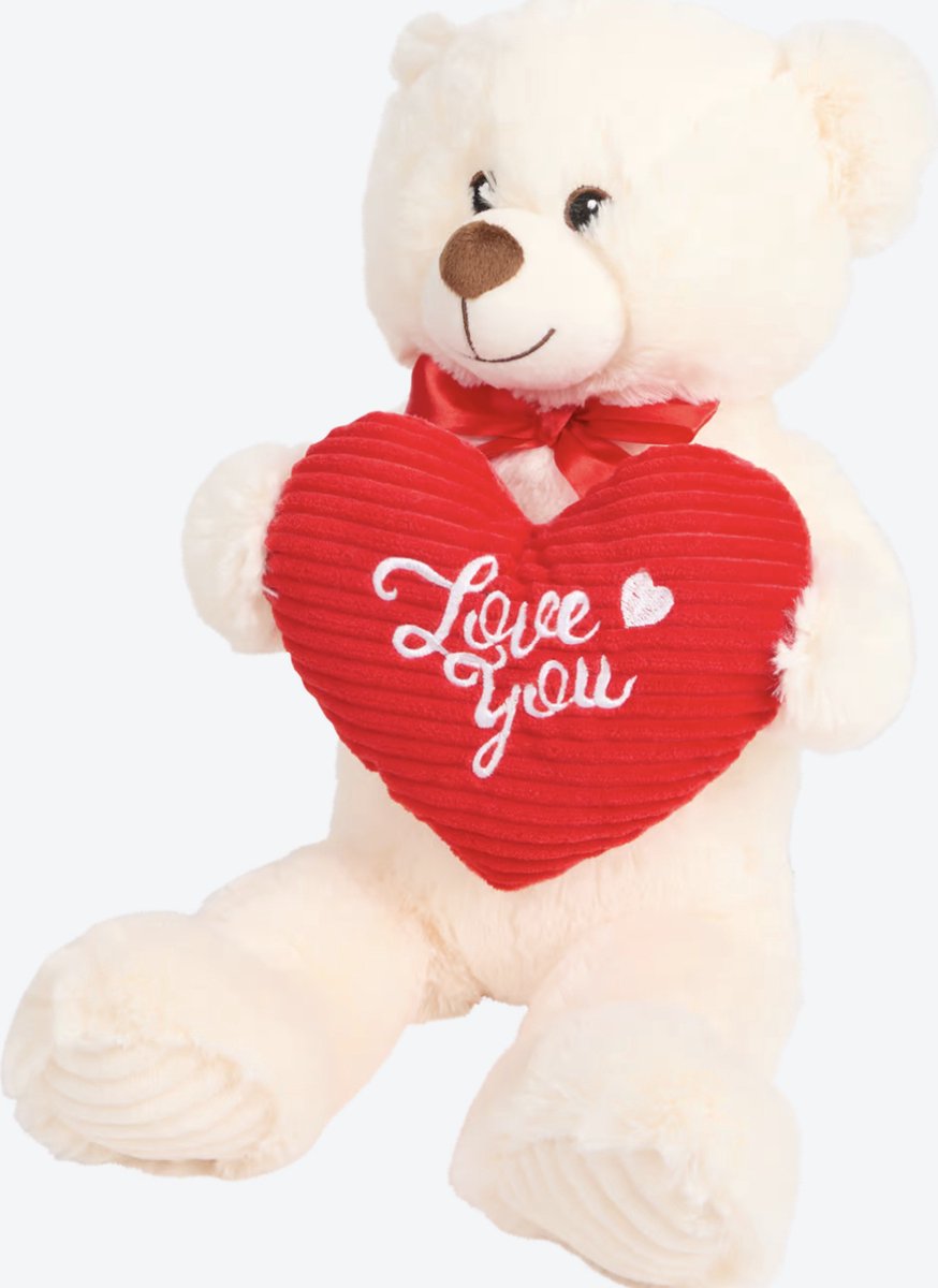 Knuffelbeer  Teddybeer Valentijn  50 cm  Met Strik en Hartje  Duurzaam Gerecycled Polyester Valentijncadeau cadeau vriendin  Liefde I love You Valentijnsknuffel 14 Februari verjaardagscadeau