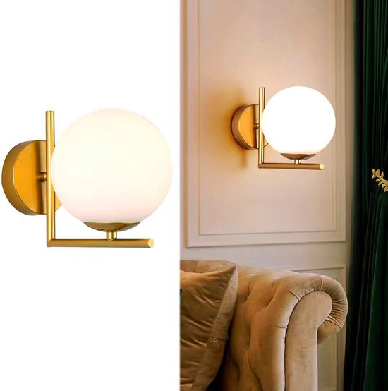 2 Arms brocante wandlamp antiek koper barok goud, glazen lampenkap met
