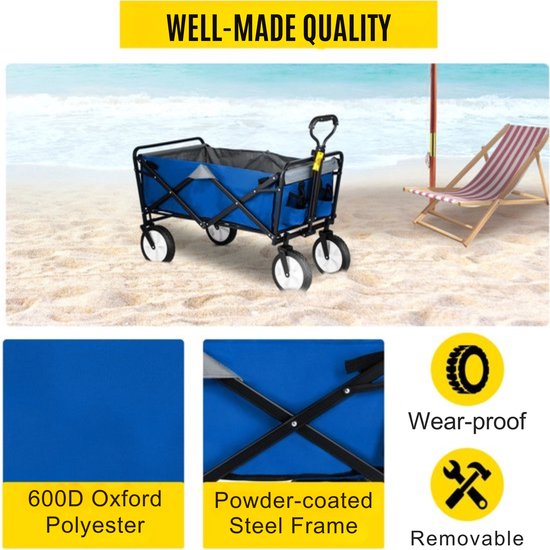 Opvouwbare Bolderkar - Blauw - Kinderenvervoer - Verstelbare Handgreep - 80KG - 90L van Sekey — afbeelding 4