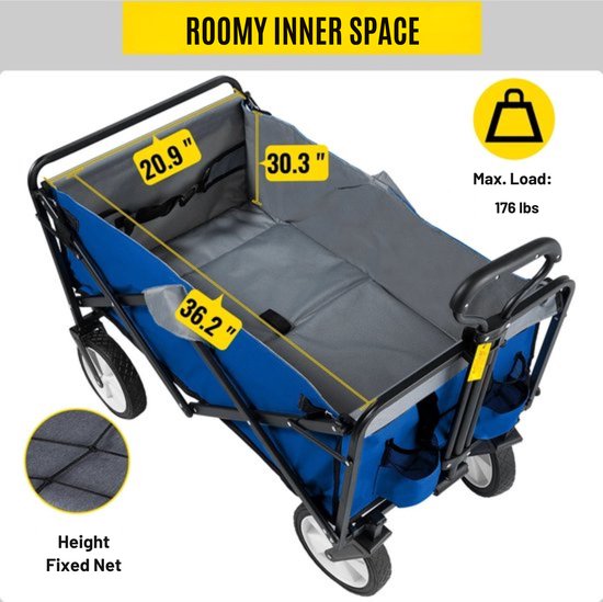Opvouwbare Bolderkar - Blauw - Kinderenvervoer - Verstelbare Handgreep - 80KG - 90L van Sekey — afbeelding 3