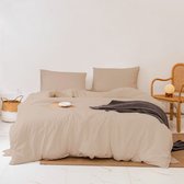 Dekbedovertrek - Tweepersoons - 200x220 cm + 2 Kussenslopen 60x70 - Beige - 100% Katoen - Ademend & Comfortabel - Hoogwaardige Kwaliteit