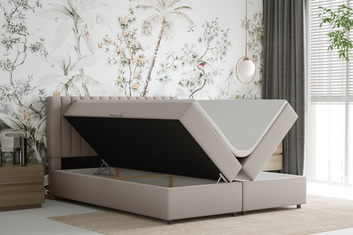 EVEREST Boxspringbed 160 x 200 cm met Opbergruimte - Beige - afbeelding 2