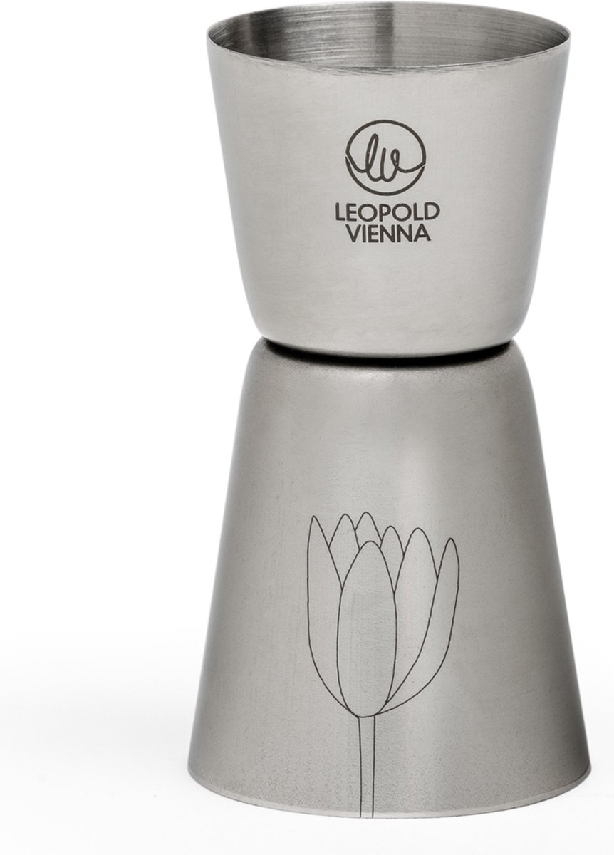 Leopold Vienna - Barmaatje 20/40ml Cocktail RVS jigger - pipet met lasergravure Flowers