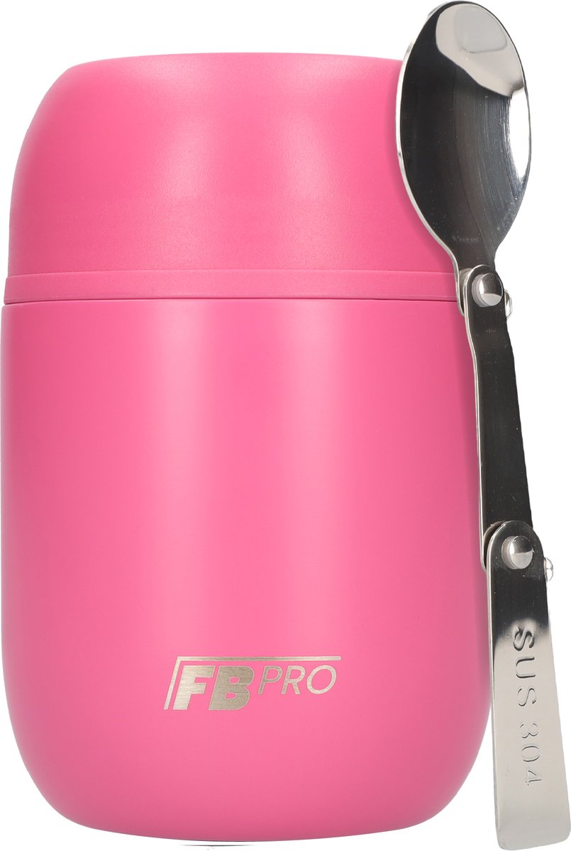 Thermos Voedselcontainer met Lepel - Thermoskan - Voedsel container voor noodles, soep, havermout, ijs, babyvoeding en meer! - Yoghurt beker to go - Thermosbeker voor het meenemen van eten - Roze - 420ml