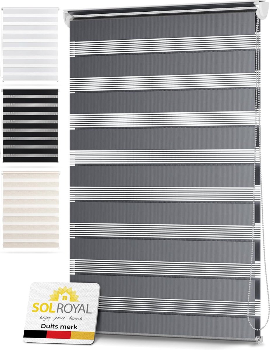 Sol Royal dubbele rolgordijn â€“ montage zonder boren en schroeven â€“ SolDecor DL2 licht grijs 100x150cm