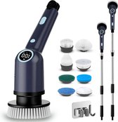 Samako Elektrische Schoonmaakborstel - Elektrische Schrobber - IPX6 waterdichte Schrobborstel met steel - 9 opzetstukken - Poetsmachine - Schrobmachine