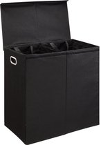 ACAZA Wasmand met deksel - 2 vakken - 122 L - Uitneembare zakken - 52 x 38,5 x 70,5 cm - Zwart