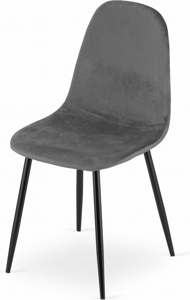 LEOBERT COMO Stoel - Donkergrijs, Velvet Bekleding, Zwarte Metalen Poten, Tijdloos Ontwerp en Ergonomisch Comfort voor Woonkamer, Keuken, Slaapkamer en Kantoor, Max. 120 kg