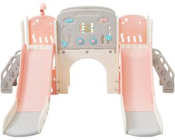 Speeltuinset voor kinderen 8-in-1, vrijstaande set met zeedierenthema met glijbaan, boogtunnel, basketbalring en telescoop, dubbele glijbanen voor peuters, klimrek voor kinderen