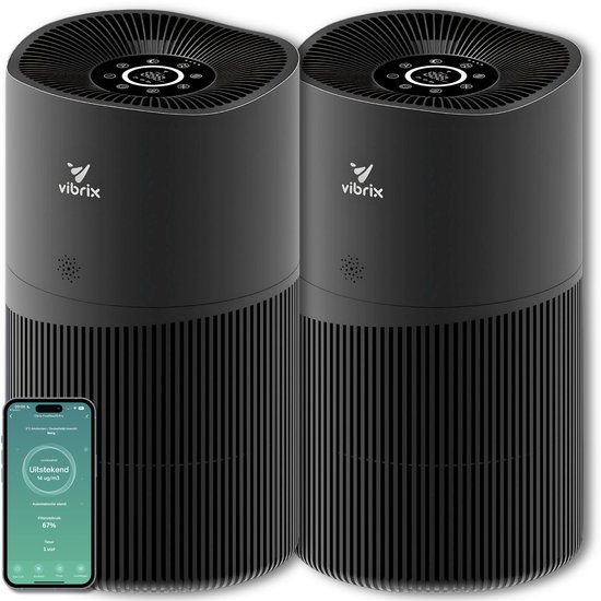 2 X Vibrix PureFlow70 Pro luchtreiniger - 70 m² - Automatische stand + 6-in-1 filtersysteem - Luchtkwaliteitsindicator - Ionisator - Luchtfilter - Air purifier met HEPA-filter
