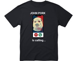 John Pork Is Calling T-shirt - Heren Dames Uniseks - cadeau - Grappige T-shirt’s - Origineel Cadeau - John Pork - Zwart - Funny - Grappig - Maat S