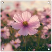 Tuinposter 50x50 cm - Tuindecoratie Bloemen - Paars - Wazig - Poster voor in de tuin - Buiten decoratie - Schutting tuinschilderij - Tuindoek muurdecoratie - Wanddecoratie balkondoek