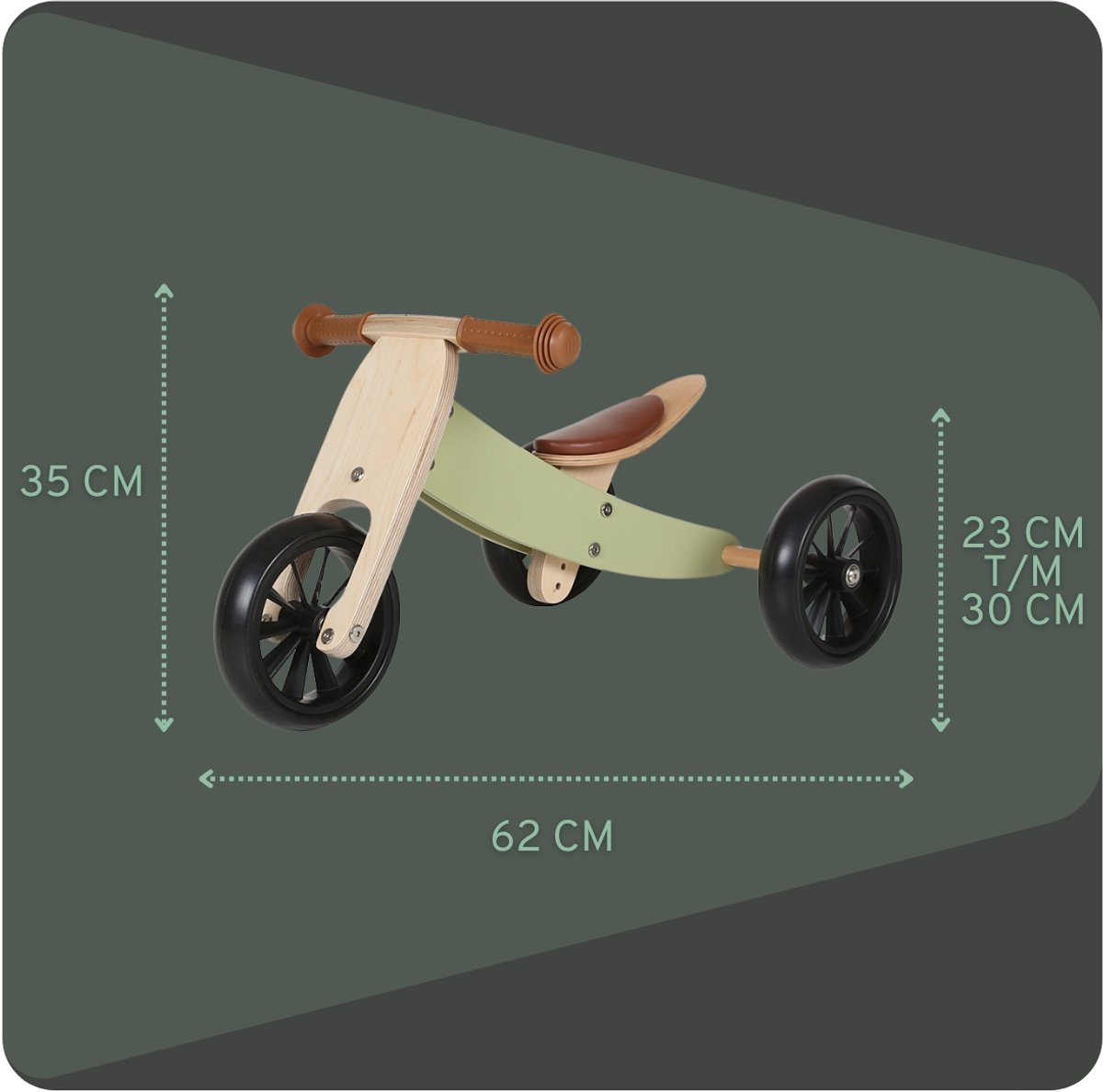 Bandits & Angels Smart Bike Loopfiets Hout 4-in-1 Retro Groen vanaf 1 jaar - Voor Jongens en Meisjes - Houten Loop Fiets - Omkeerbaar in Driewieler en Tweewieler - Verstelbaar Zadel — afbeelding 4