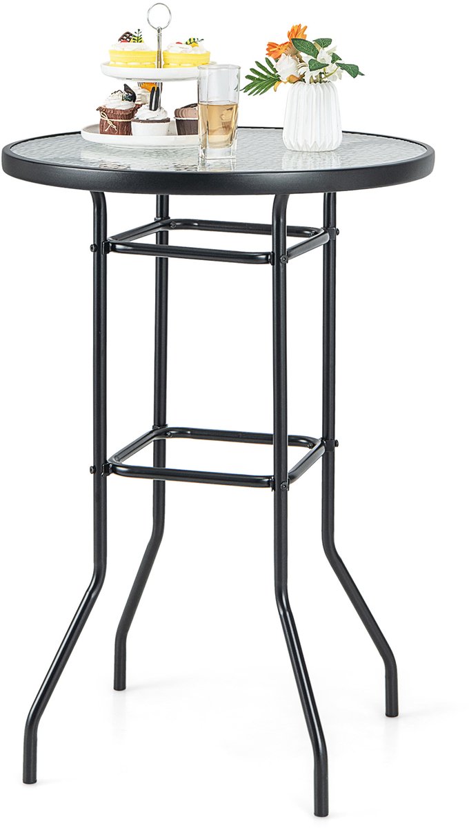 COSTWAY Hoge tuintafel, statafel, ronde bistrotafel met tafelblad van gehard glas, bartafel voor terras, binnenplaats, zwembad, 68 x 68 x 97 cm