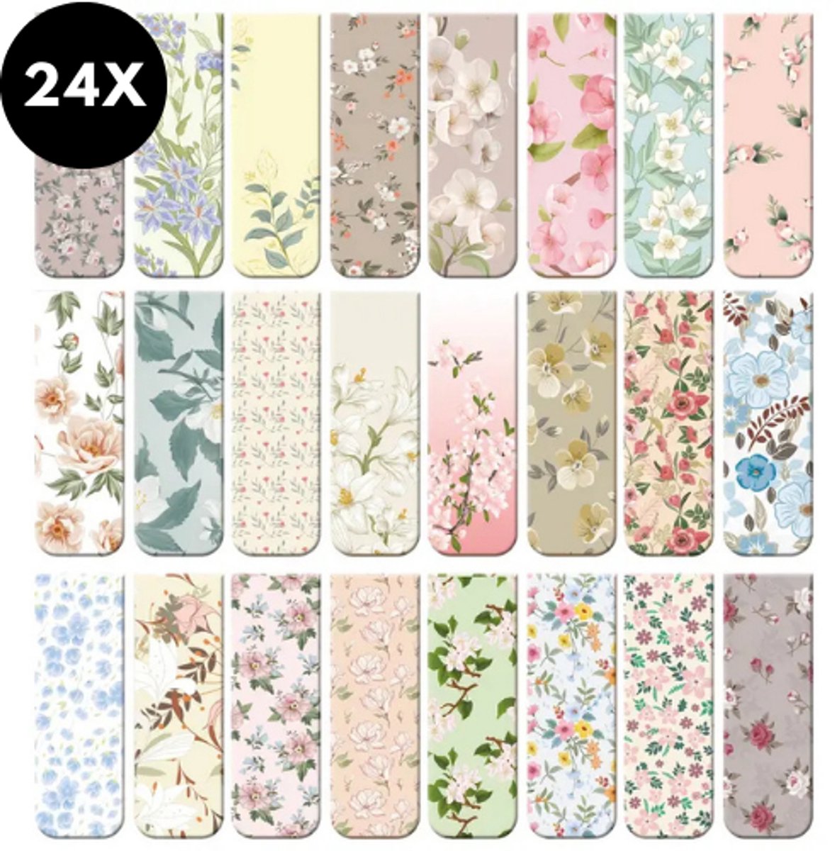 Ultiluxe® Magnetische boekenleggers - 24 stuks - Bloemen/kleurrijk - Bloemenprint - Bladwijzers voor boeken - Bloemetjes magneten met pagina clip - 24-delige set - Bookmark markers - Markeerders - Boeken lezen