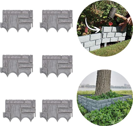 Home & Marker - Bordure de Jardin - Clôture de Jardin - Bordure de Jardin - Palissade - Bordure de Pelouse - Bordures de Bordure - 6 Pièces - Grijs - TERRABARIC