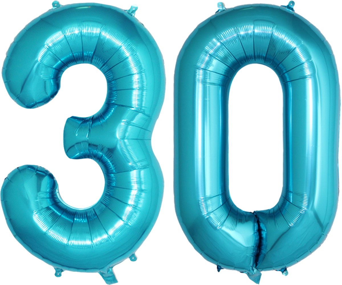 Folie Ballon Cijfer 30 Jaar Cijferballon Feest Versiering Folieballon Verjaardag Versiering Blauw XL 86Cm Met Rietje