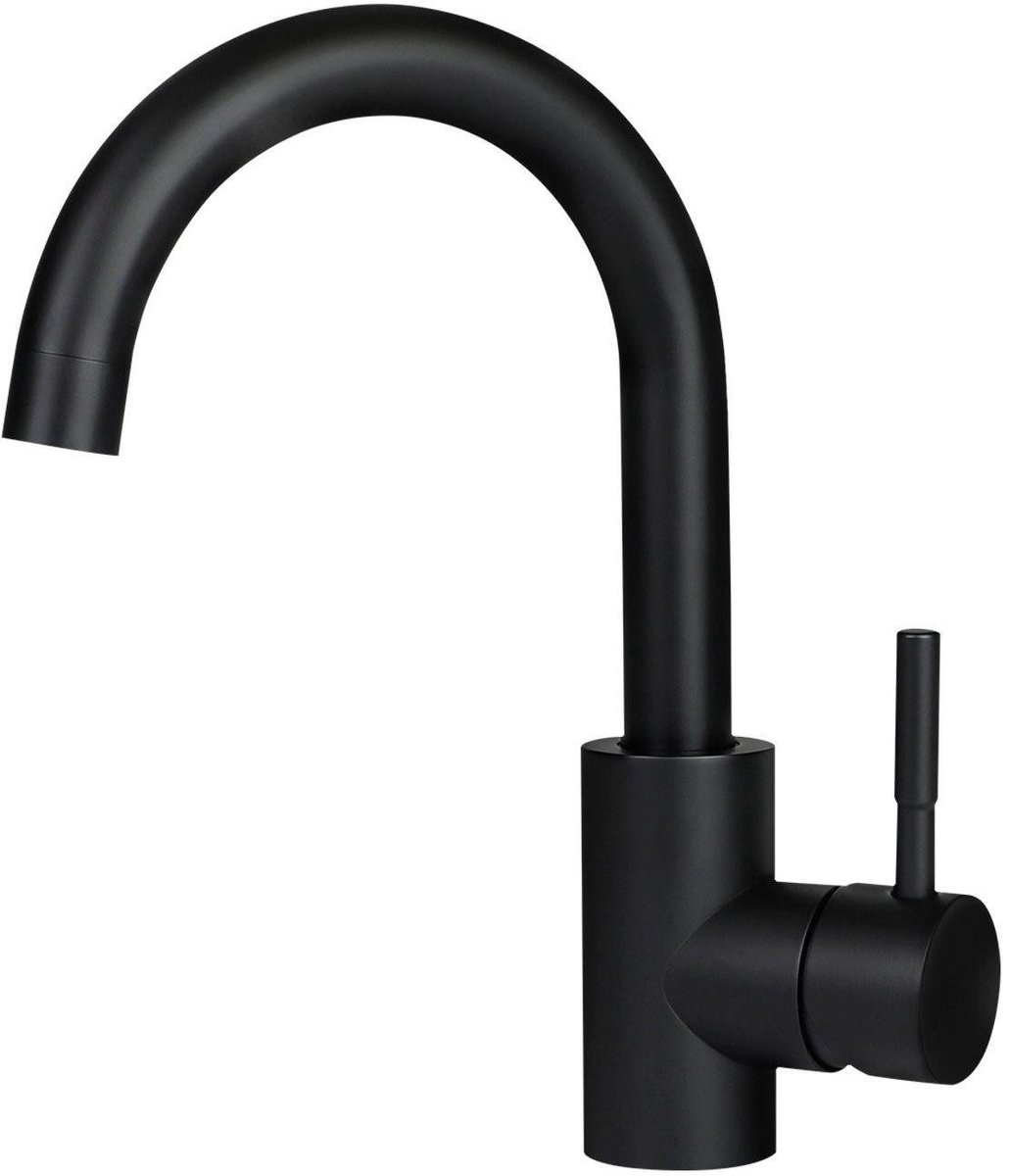 NETTLIFE Wastafelkraan - zwart - 360° Draaibaar - Hoge uitloop - Badkamerkraan - Warm en Koud - H 24cm - Badkamerkraan - voor Badkamer | WC | Spoelkeuken - RVS