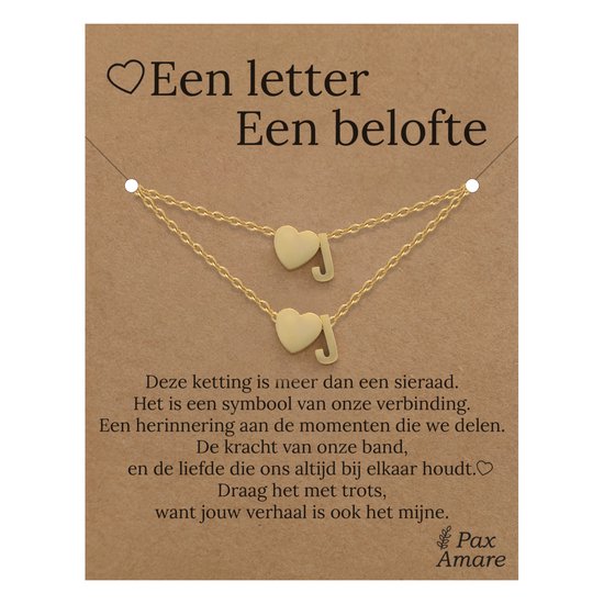 Ensemble collier et bracelet lettre J sur carte cadeau – Une lettre, une promesse – Acier inoxydable doré – Pendentif initiale et cœur – Pax Amare