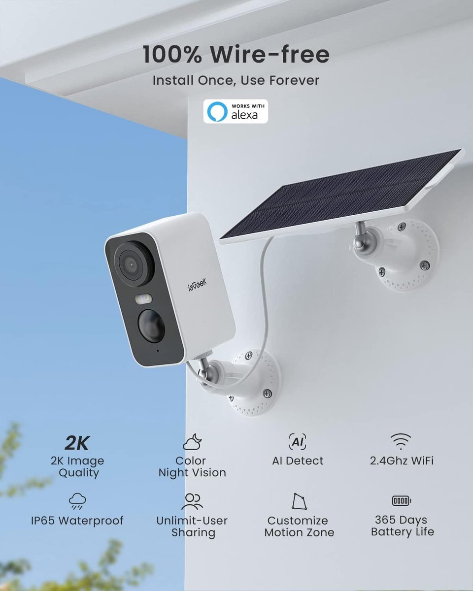 ieGeek Draadloze WiFi Bewakingscamera voor Buiten/Binnen - 2K IP-camera met Zonnepaneel - Nachtzicht in Kleur - Tweewegaudio - PIR-bewegingsdetectie - AI-detectie – foto 7